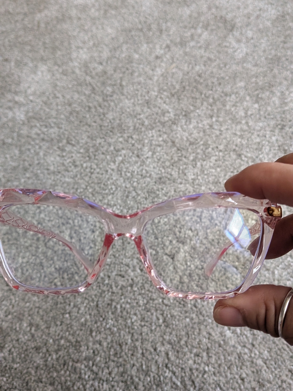 SHEIN Pink Transparent Faceted Square Glasses